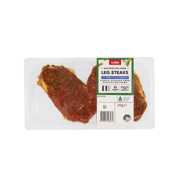 Coles Lamb Leg Steak With Greek Style Marinade 210g