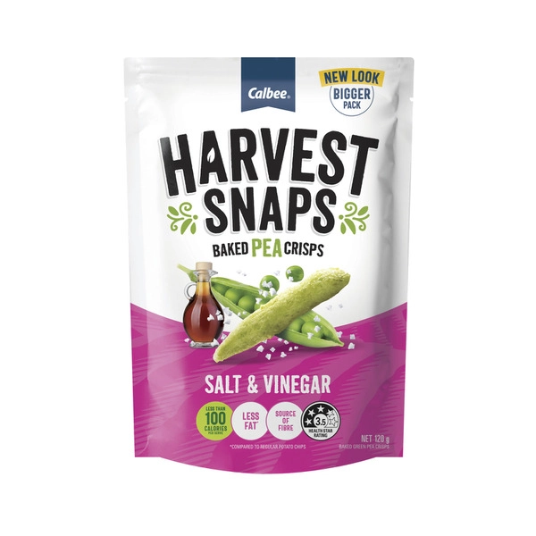 Harvest Snaps Pea 120gm HARVEST SNAPS PEA SALT & VINEGAR 120G 