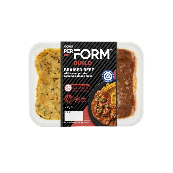 Coles Perform Build Braised Beef And Mash 450g