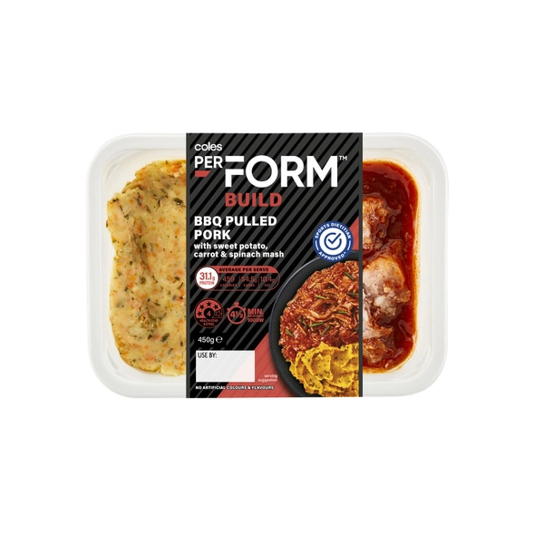 Coles Perform Build BBQ Pulled Pork And Mash 450g