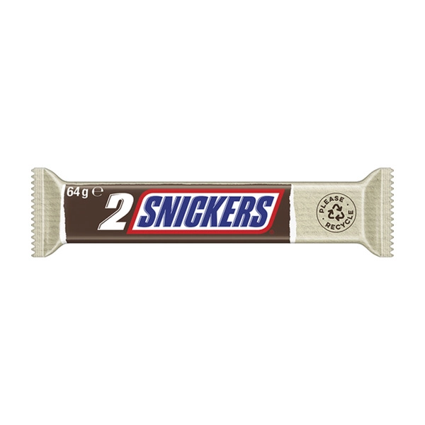 Mars 2pk SNICKERS CHOCOLATE BAR PEANUTS CARAMEL NOUGAT 2 PIECES 64 GRAM 