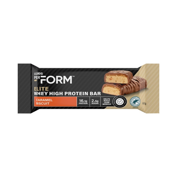 Coles Perform Elite Whey High Protein Bar Caramel Biscuit 60g