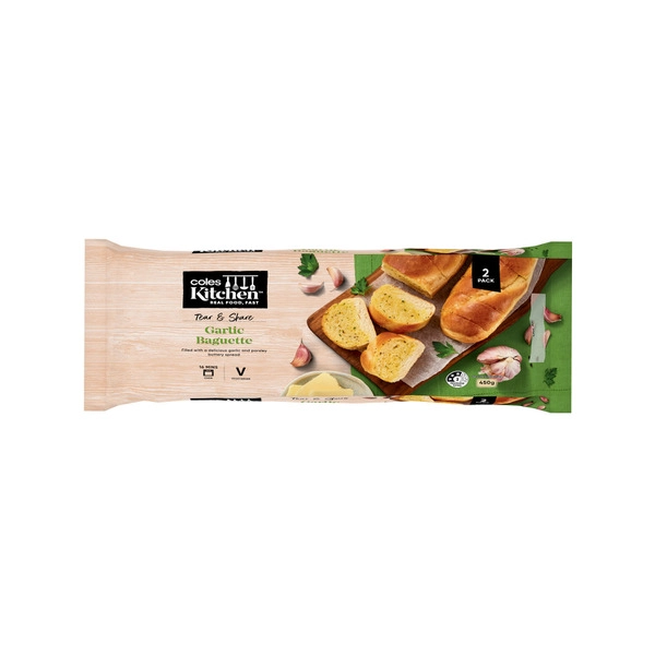 Coles Kitchen Garlic Baguette Twin Pack 450g