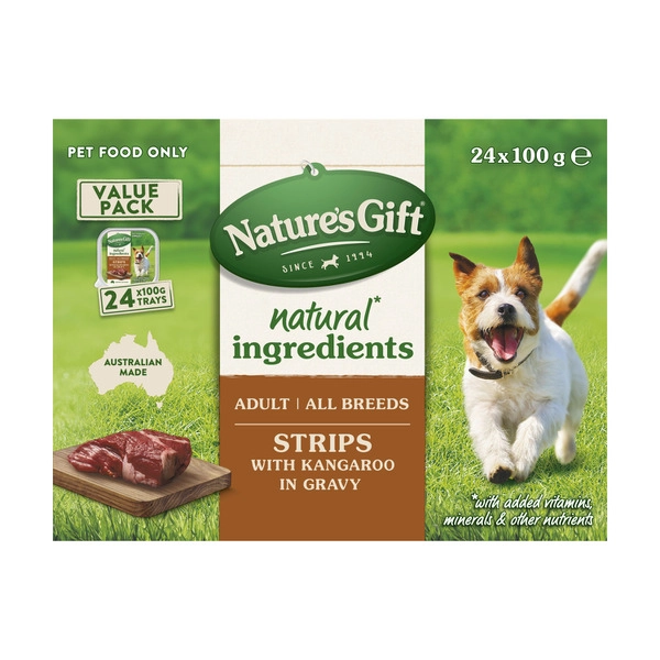 Nature's Gift Adult Wet Dog Food Strips with Kangaroo in Gravy 24x100g 24 pack