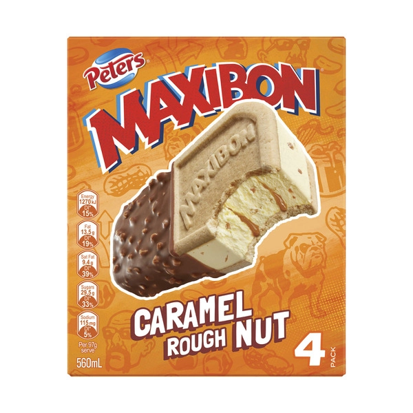 Peters Maxibon Caramel Roughnut Ice Cream 4 Pack 560mL