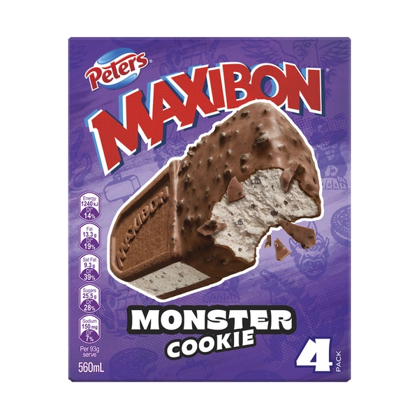 Peters Maxibon Ice Cream Monster Cookie 4 pack 560mL