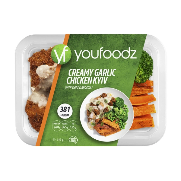 Youfoodz Creamy Garlic Chicken Kyiv With Chips & Broccoli 312g