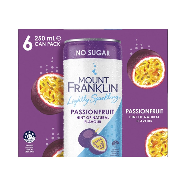 Mount Franklin Sparkling Water Cans Passionfruit 6X250mL 6 pack