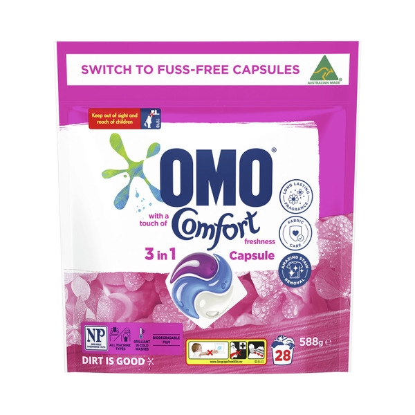 OMO Touch of Comfort 3 in 1 Laundry Capsules 28 Washes 28 pack