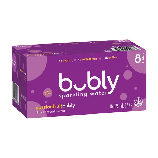 Bubly Sparkling Water Passionfruit 8x375ml 8 pack