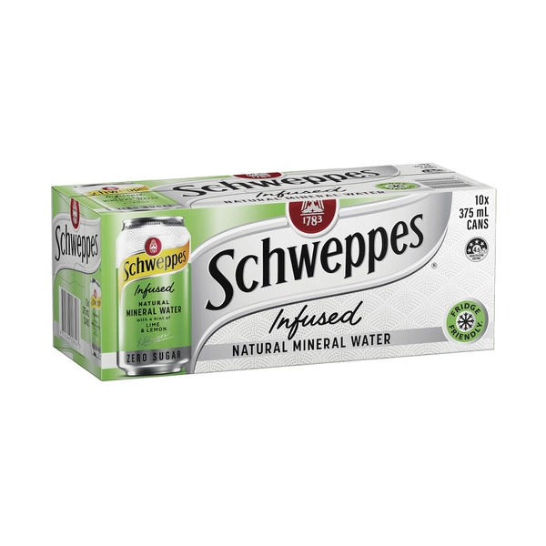 Schweppes Zero Sugar Lime & Lemon Infused Natural Mineral Sparkling Water 375mL x 10 Pack 10 pack