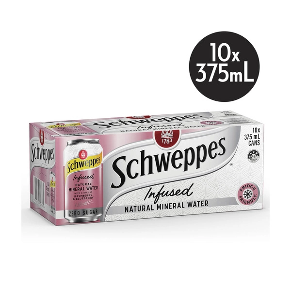 Schweppes Zero Sugar Raspberry & Blueberry Infused Natural Mineral Sparkling Water 375mL x 10 Pack 10 pack