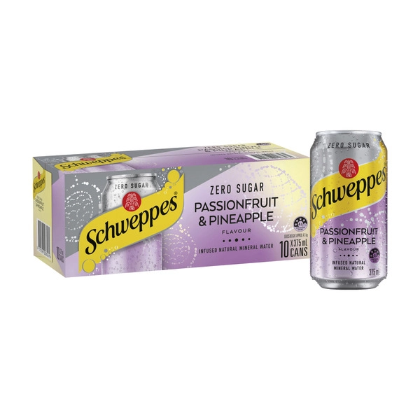 Schweppes Sparkling Water Passionfruit Pineapple 10x375mL 10 pack