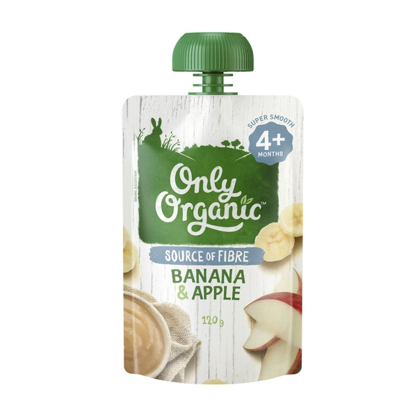 Only Organic ONLY ORGANIC BANANA & APPLE POUCH 4+ MONTHS 120G 