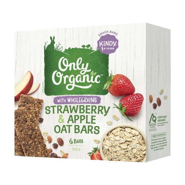 Only Organic Kindy Strawberry & Apple Oat Bars 120g