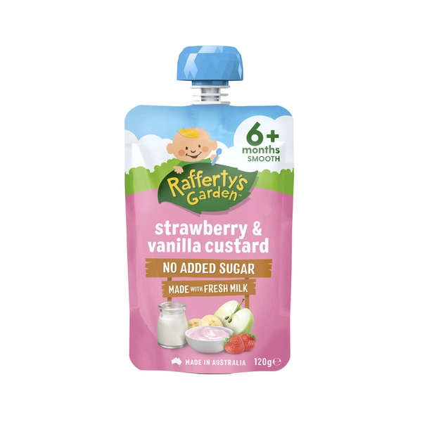 Rafferty's Garden Strawberry & Vanilla Custard Pouch 6+Months 120g