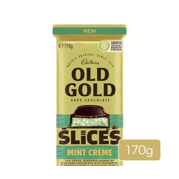 Cadbury Old Gold Slices Mint Creme Dark Chocolate Block 170g