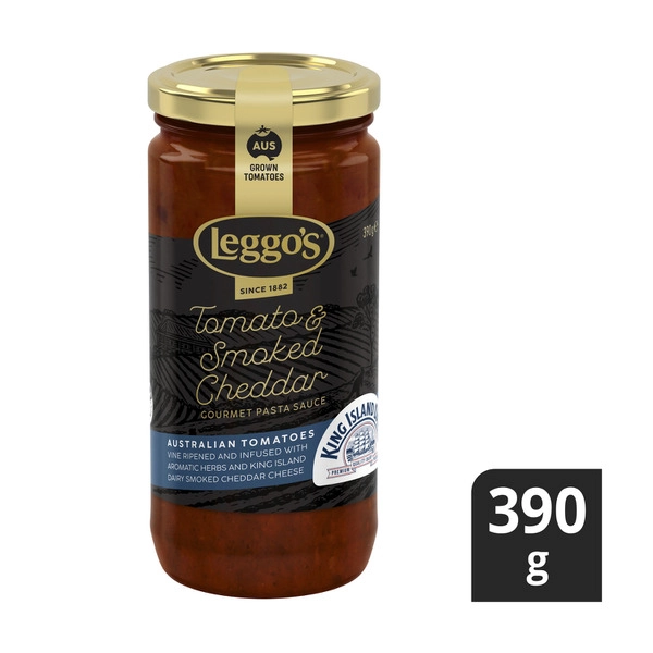 Leggos Tomato Pasta Sauce Australian King Island Smoked Cheddar 390g