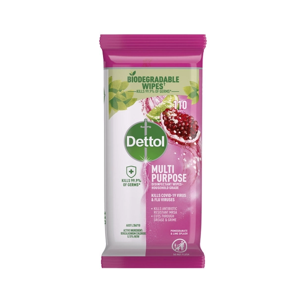 Dettol Multipurpose Disinfectant Cleaning Wipes Pomegranate 110 pack