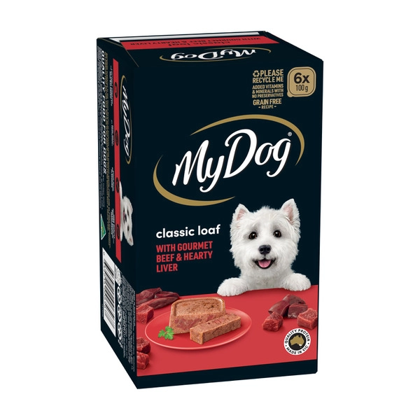 My Dog Wet Dog Food MY DOG WET DOG FOOD CLASSIC LOAF WITH GOURMET BEEF & HEARTY LIVER 6X100G TRAYS 