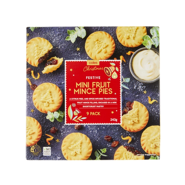 Coles Christmas Mini Fruit Mince Pies 9 Pack 243g