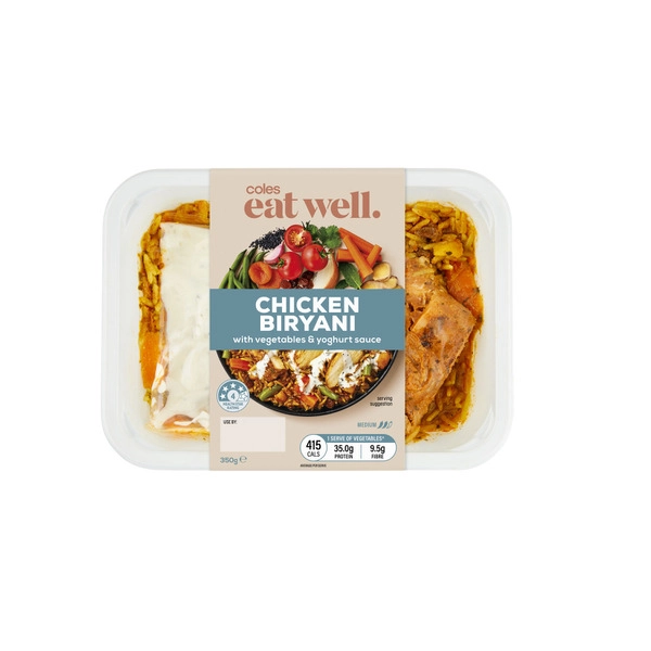 Coles Eat Well Chicken Biryani Veg And Yoghurt Sauce 350g