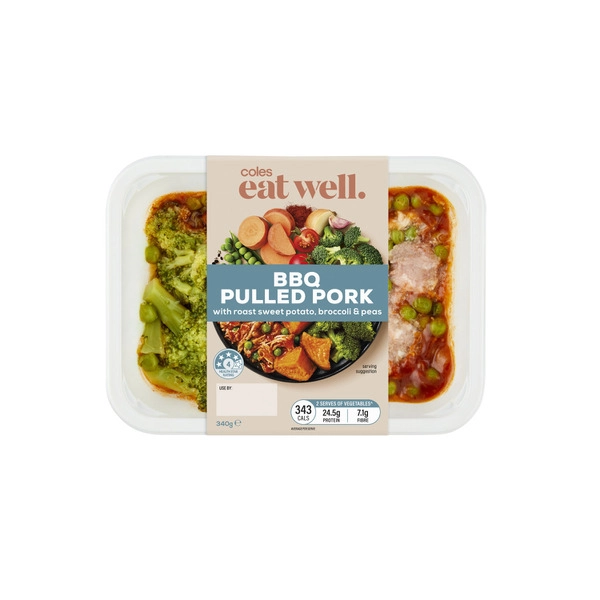 Coles Eat Well BBQ Pulled Pork With Sweet Potato Broccoli 340g