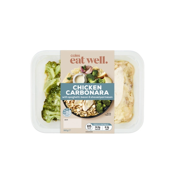 Coles Eat Well Chicken Carbonara Spaghetti Bacon Parmesan 360g