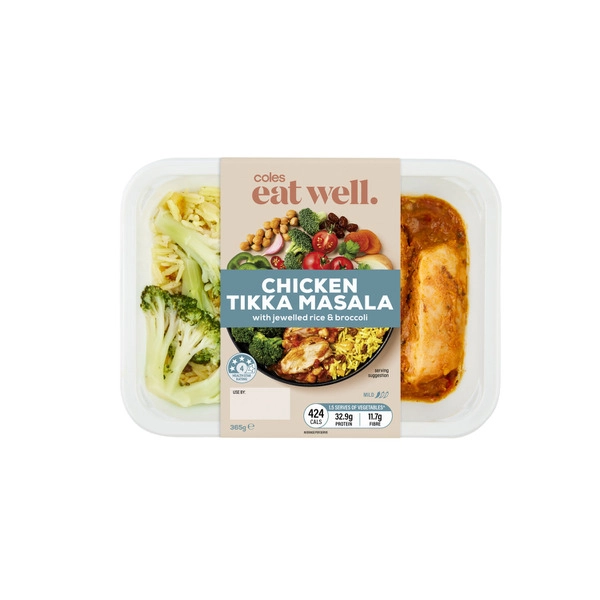 Coles Eat Well Chicken Tikka Masala Jewelled Rice Broccoli 365g