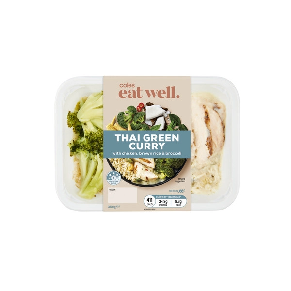 Coles Eat Well Thai Green Curry Brown Rice Broccoli 360g