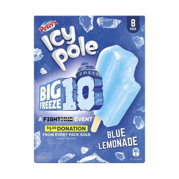 Peters Fight MND Lemonade Icy Pole 8 pack 600mL