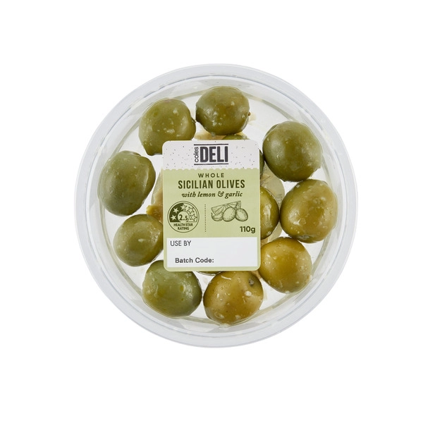 Coles Deli Express Lemon & Garlic Sicilian Olives 110g