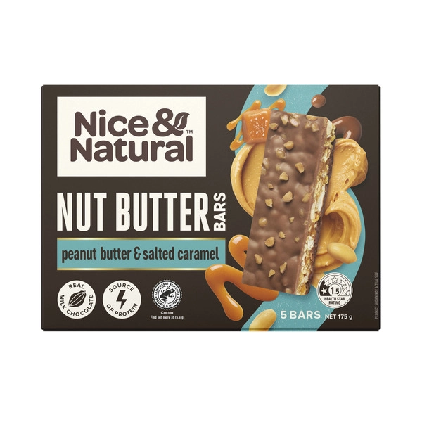 Nice & Natural Nut Butter Bars Peanut Butter And Salted Caramel 5 Pack 175g