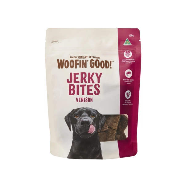 Woofin Good Jerky Bites Venison Dog Treat 100g