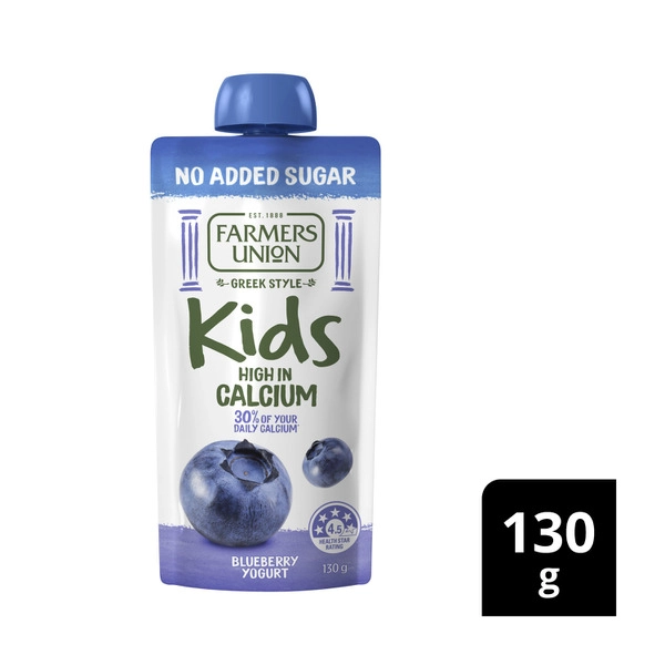 Farmers Union No Added Sugar Kids Yogurt Pouch Blueberry 130g