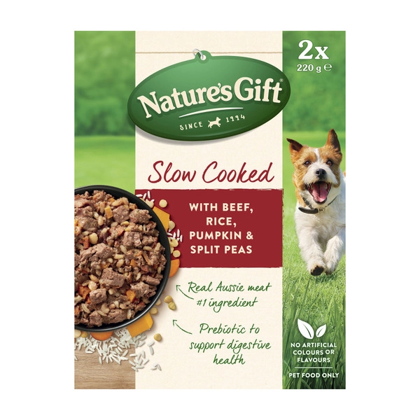 Nature's Gift Slow Cooked Beef Rice Pumpkin & Split Peas Dog Food 2X220g 2 pack