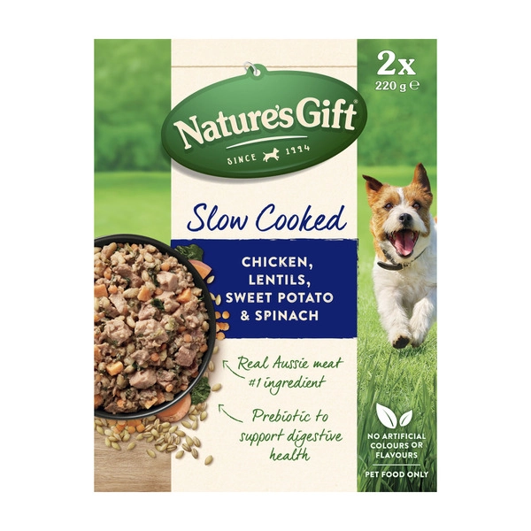 Nature's Gift Slow Cooked Chicken Lentils Sweet Potato & Spinach Dog Food 2X220g 2 pack