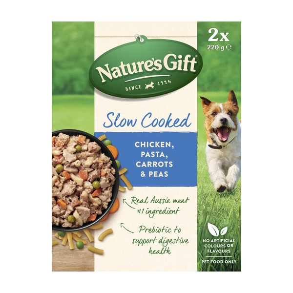 Nature's Gift Slow Cooked Chicken Pasta Carrots & Peas Dog Food 2X220g 2 pack