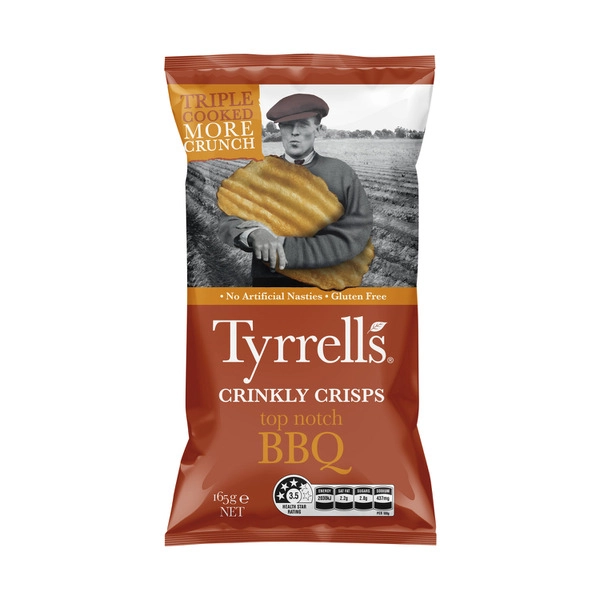 Tyrells Potato Chips Crinkle Cut Top Notch BBQ 150g