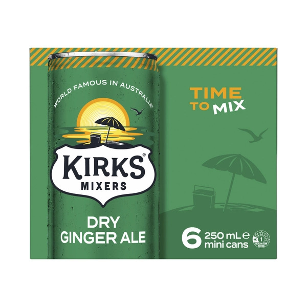 Kirks Mixers Ginger Ale Mini Cans 6x250mL 6 pack