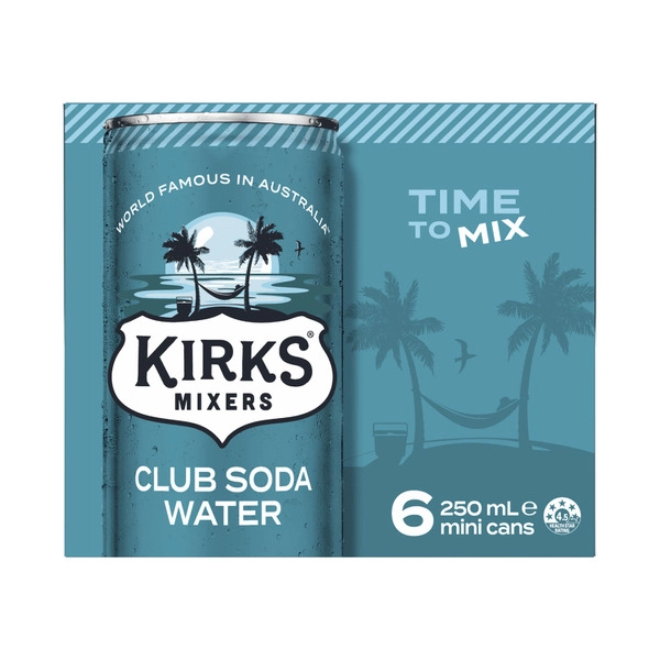 Kirks Mixers Soda Water Mini Cans 6x250mL 6 pack