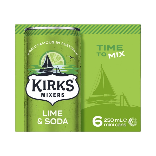 Kirks Mixers Lime & Soda Mini Cans 6x250mL 6 pack