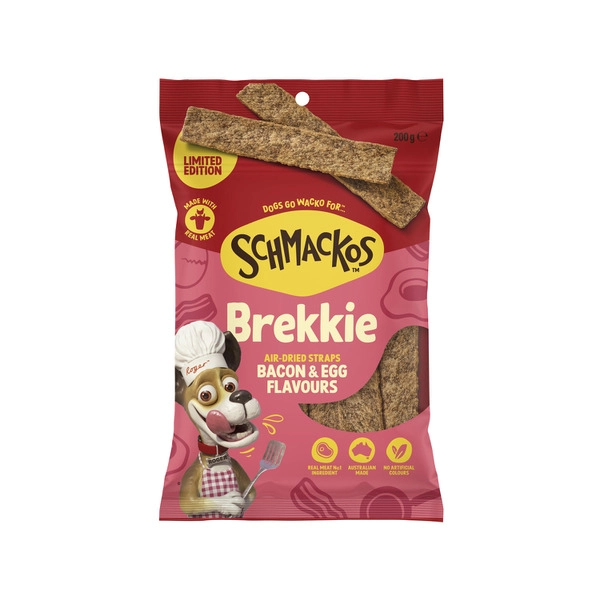 Schmackos Dog Treats Brekkie Bacon & Egg Flavour Strapz 200g