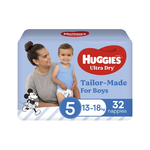 Huggies Ultra Dry Nappies HUGGIES ULTRA DRY NAPPIES BOY WALKER SZ 5 BULK: 32 PACK 