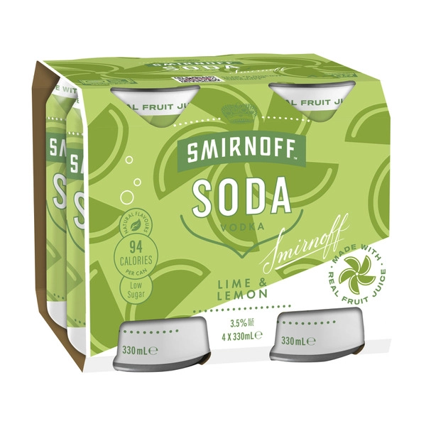 Smirnoff Soda Lemon Lime Can 330mL 4 Pack