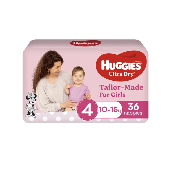 Huggies Ultra Dry Nappies Girls Size 4 (10-15kg) 36 pack