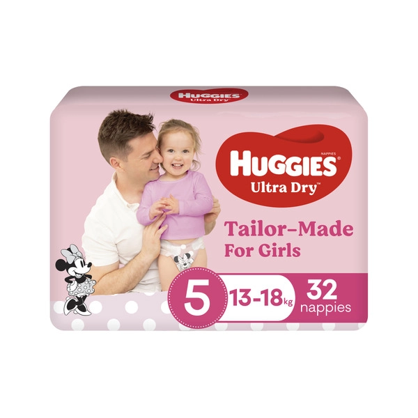 Huggies Ultra Dry Nappies HUGGIES ULTRA DRY NAPPIES GIRL WALKER SZ 5 BULK: 32 PACK 