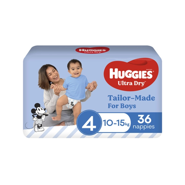 Huggies Ultra Dry Nappies Boys Size 4 (10-15kg) 36 pack