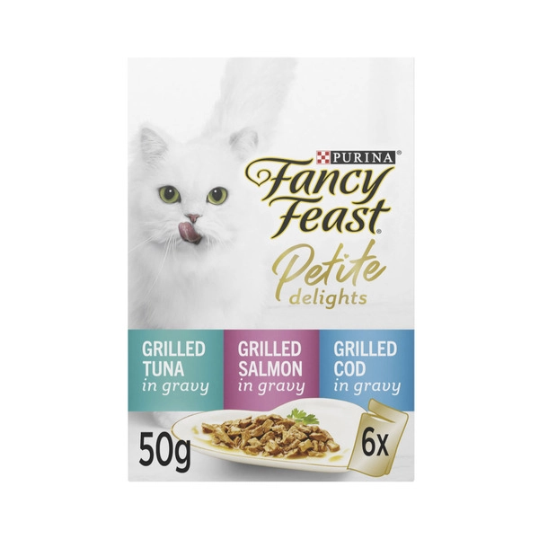 Fancy Feast Petite Delights With Grilled Tuna Salmon & COD Cat Food 6X50g 6 pack