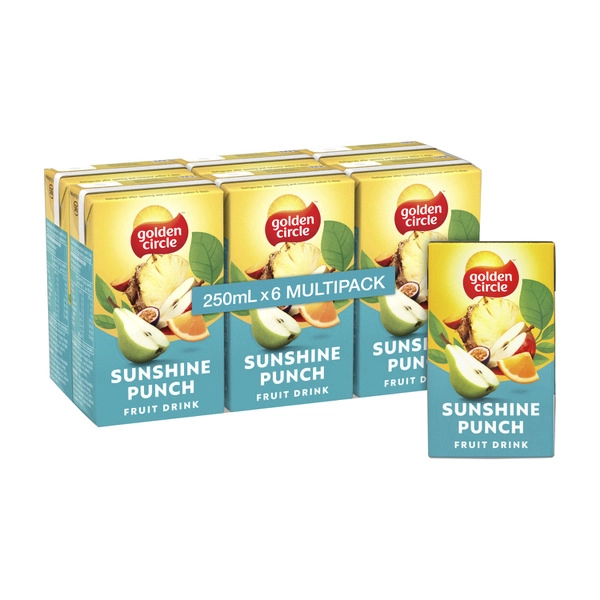 Golden Circle Sunshine Punch Fruit Drink Lunch Box Multipack Poppers 6x250mL 6 pack